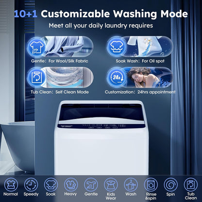 1.0 Cu.ft Portable Washing Machine for Home & Apartment, Full-Automatic Clothes Washer with 6 Water