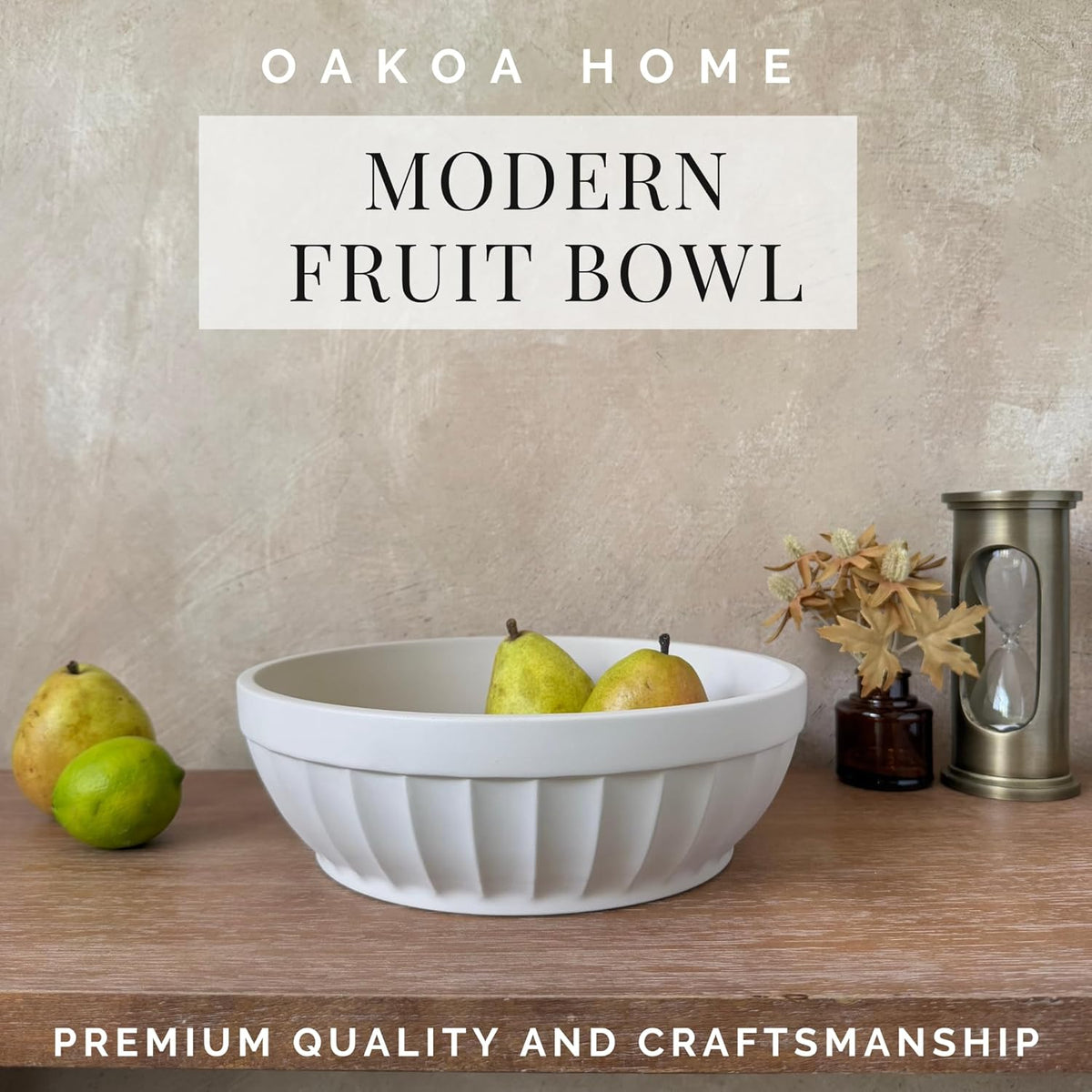 OAKOA Decorative Fruit Bowl for Kitchen Counter - Large Decorative Bowl for Home Decor - Concrete