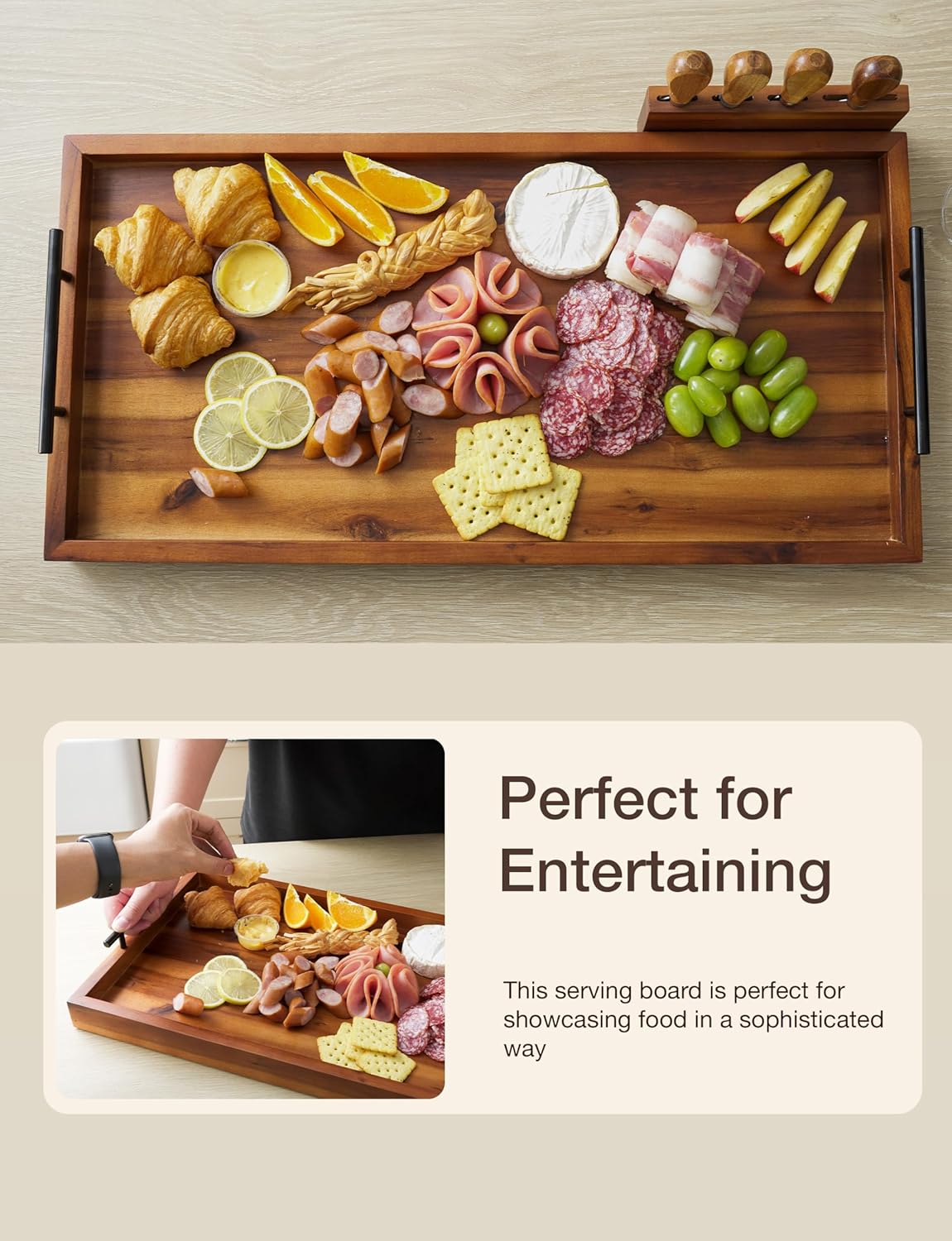 Acacia 30 Inch Large Charcuterie Board with Cheese Knife Set of 4 – Acacia Wood Serving Tray With