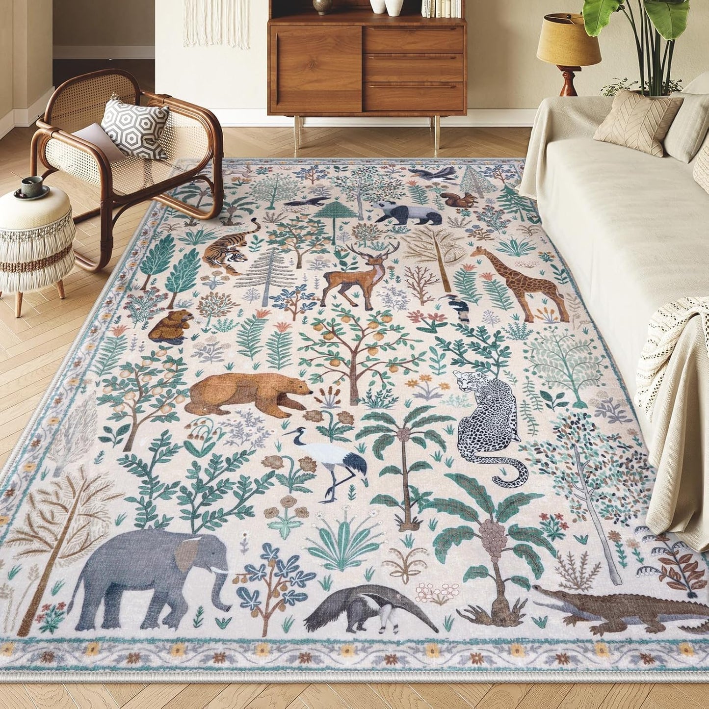 OJIA Jungle 8x10 Area Rugs for Living Room Bedroom Large Washable Rugs, Thin Modern Nursery Rug
