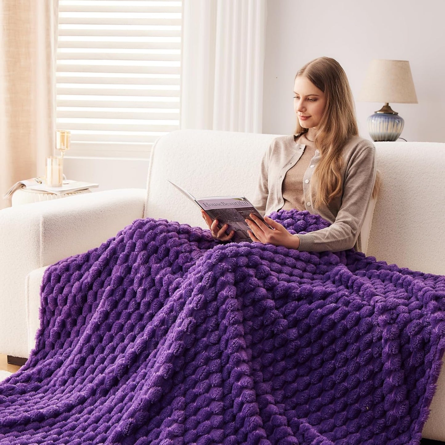 NEWCOSPLAY Super Soft Throw Blanket Purple Premium Silky Flannel Fleece 3D Clouds Stylish Jacquard