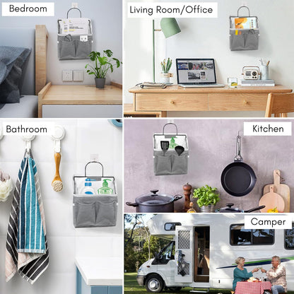 3pcs Small Wall Hanging Organizer Bag, Linen Fabric Door Hanging Storage Basket with Pockets