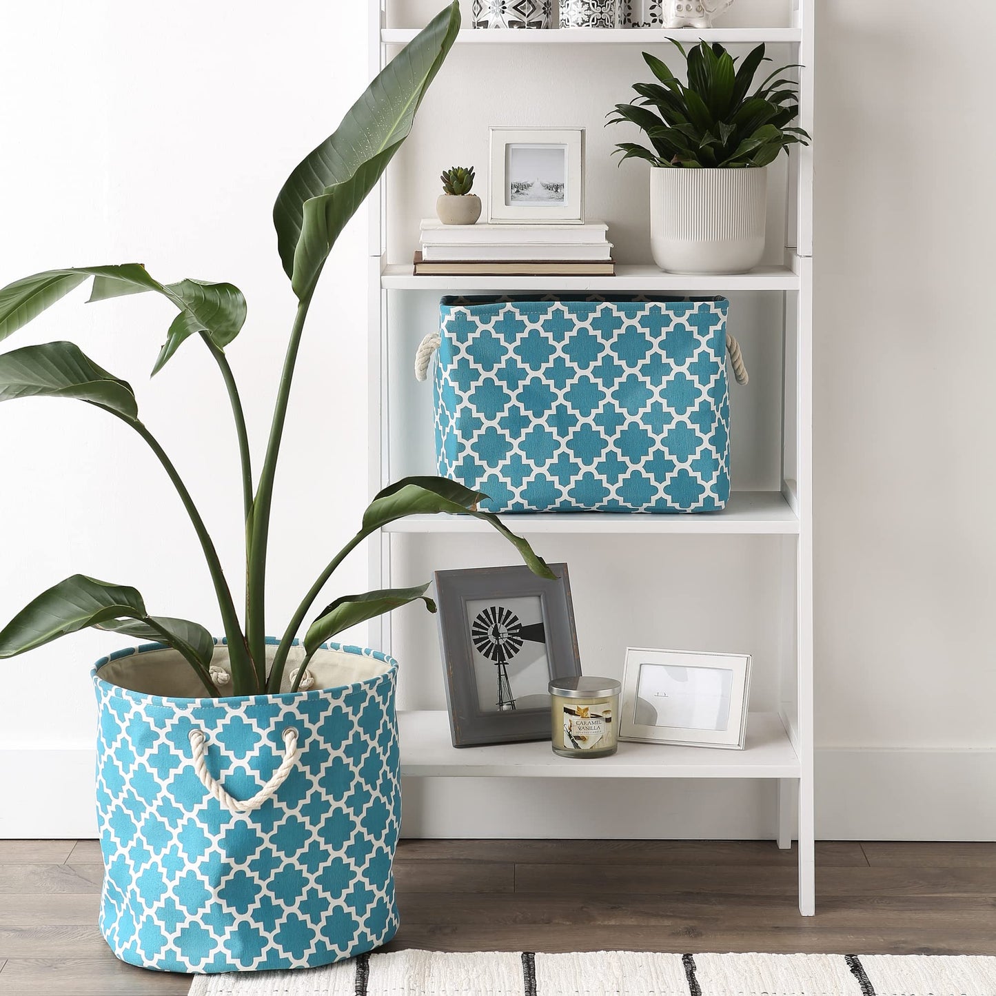 DII Polyester Container with Handles, Lattice Storage Bin, Medium, Storm Blue