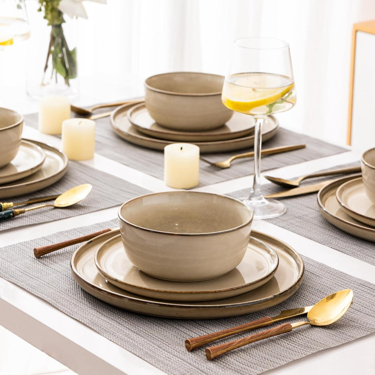 GBHOME Ceramic Dinnerware Sets for 4, 12 Pieces Stoneware Plates and Bowls Sets, Scratch Resistant