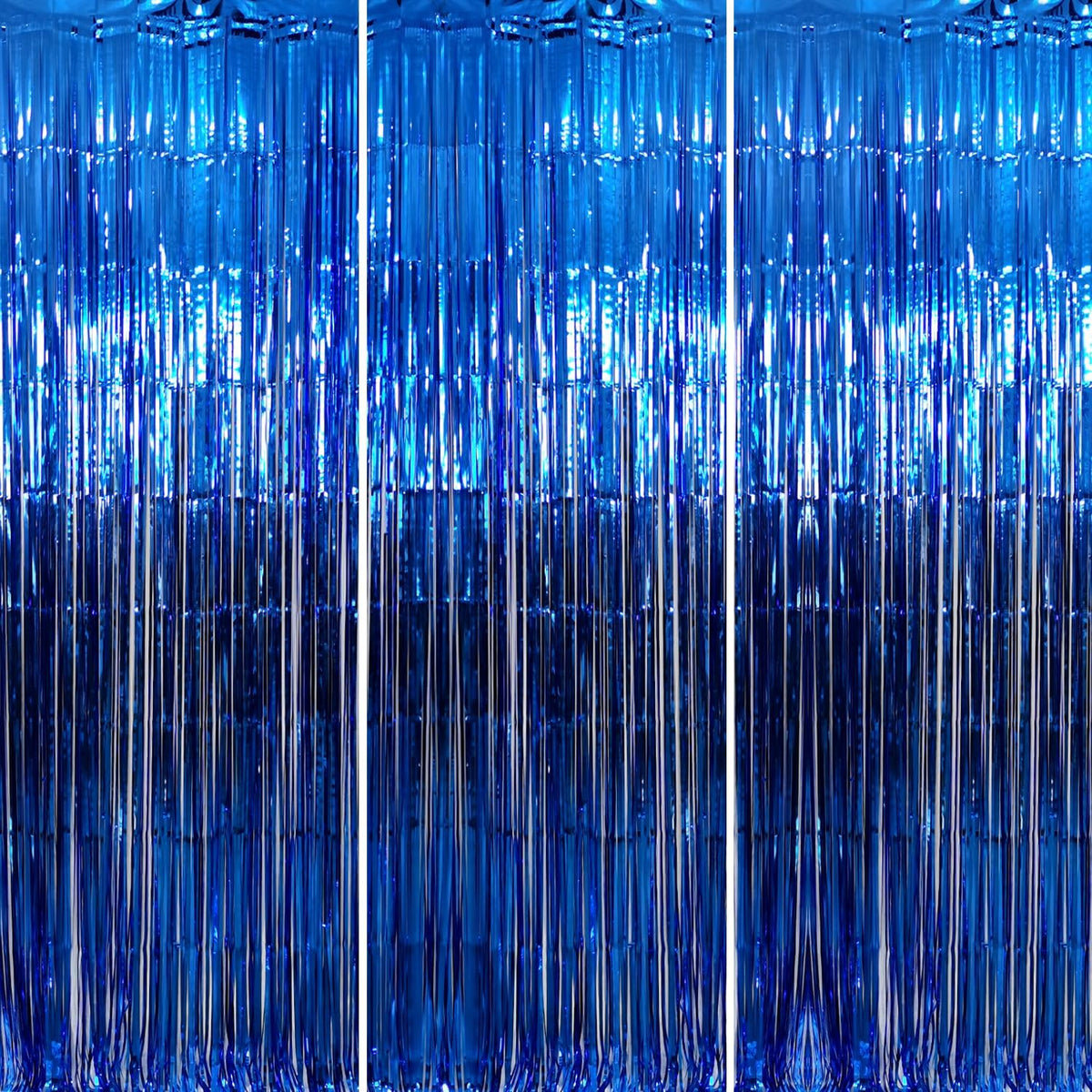 GOER 3.2 ft x 9.8 ft Metallic Tinsel Foil Fringe Curtains Party Photo Backdrop Party Streamers for