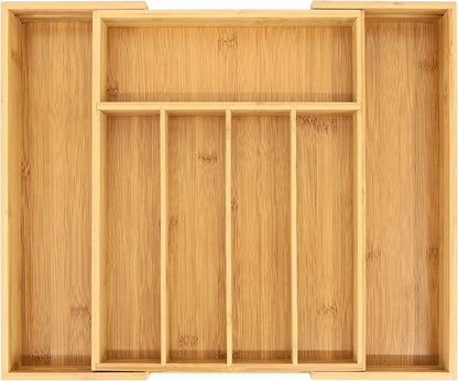 VaeFae Bamboo Drawer Organizer, Expandable Silverware Drawer Organizer, Cutlery Tray with Dividers
