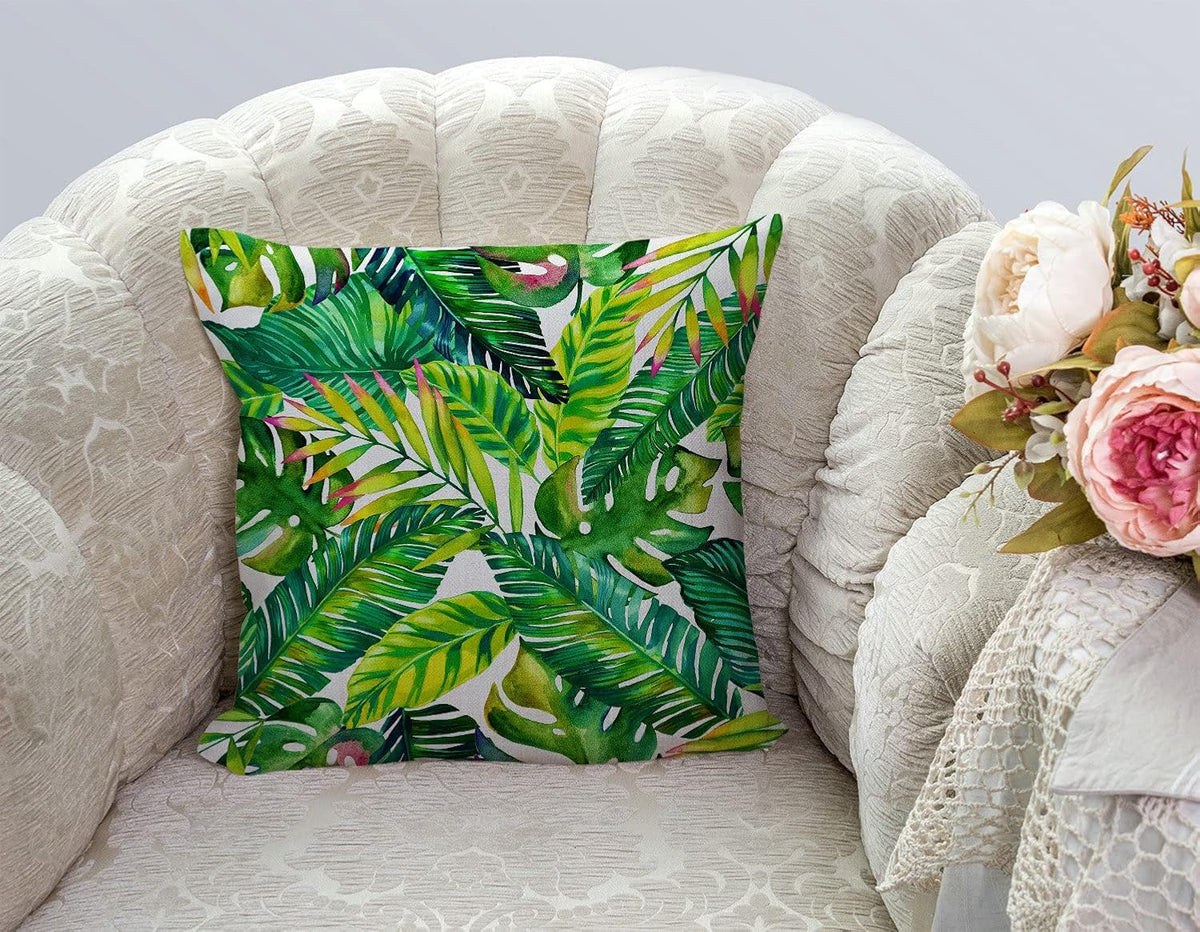 TSSOHU Orange Leaves Outdoor Throw Pillow Cover - Green Tropical Palm, Banana Leaves Decorative