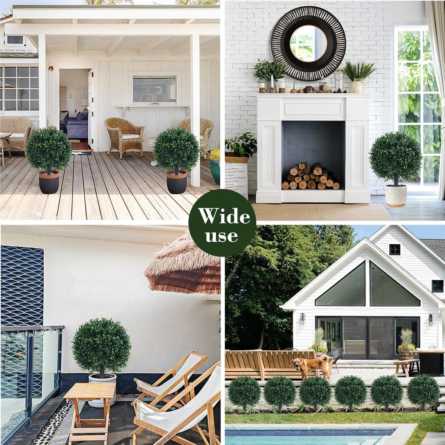 Artificial Boxwood Topiary Ball Bush for Outdoor with Spike, UV Resistant Faux Boxwood Ball Tree