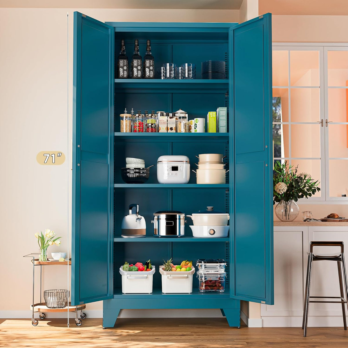 71'' Farmhouse Metal Storage Cabinet with Barn Doors,Steel File Cabinet for Home Office,Kitchen