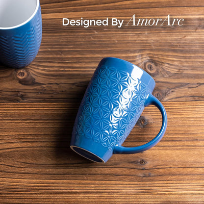 AmorArc Extra Large Coffee Mugs Set of 6, 20oz Ceramic Tall Coffee Mugs Set with Textured Geometric