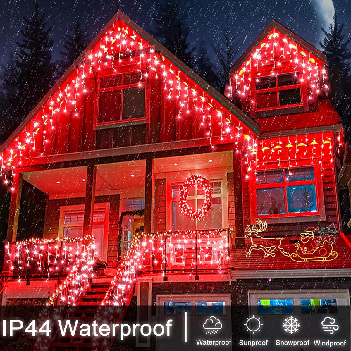 Icicle Lights for Outside, 33ft 400 LED Icicle Christmas Lights Outdoor with 75 Drops 8 Modes