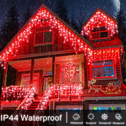 Icicle Lights for Outside, 33ft 400 LED Icicle Christmas Lights Outdoor with 75 Drops 8 Modes