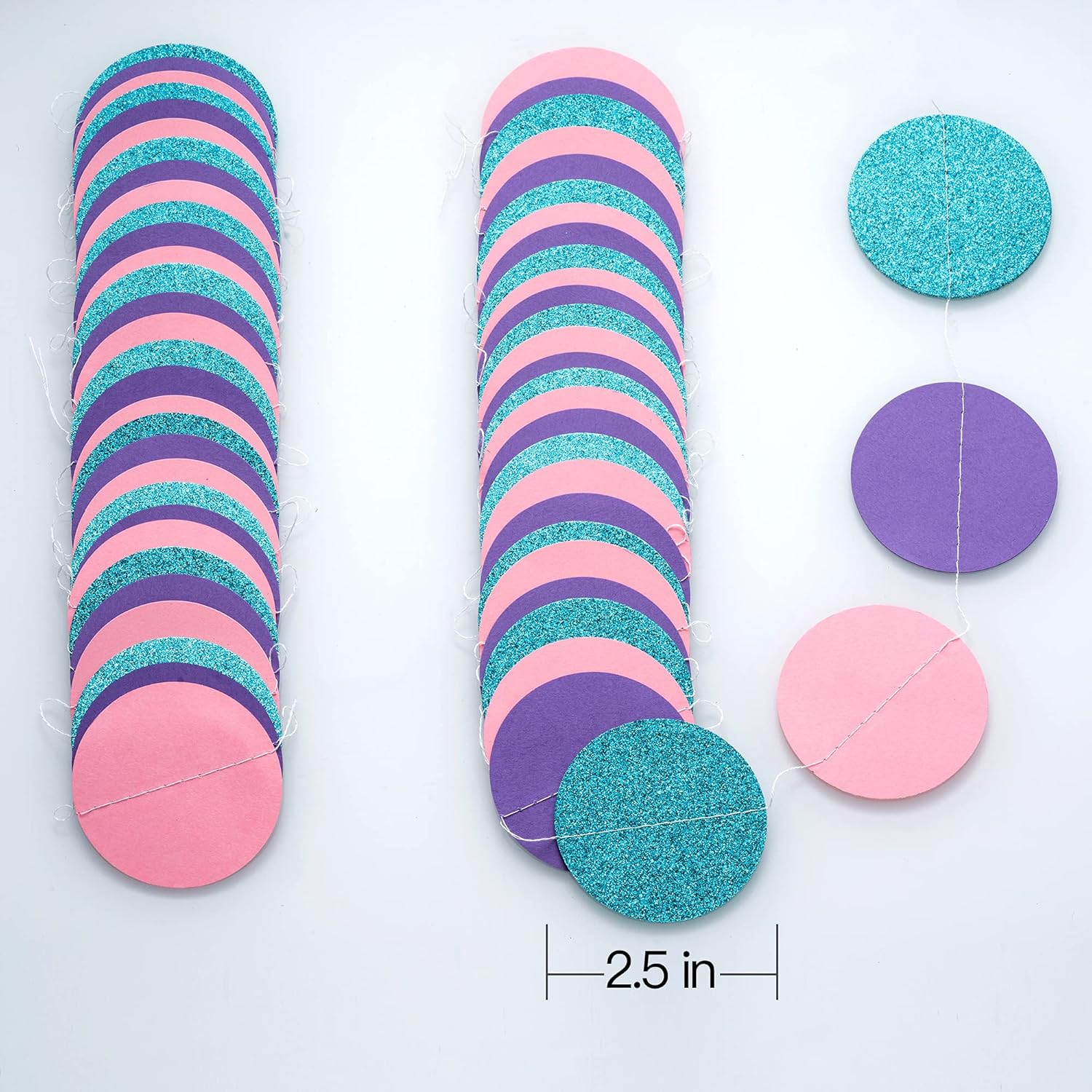 WEVEN Circle String Decorations Paper Garland Banner Streamer Party Decor 2.5" 20 ft (Pink, Purple