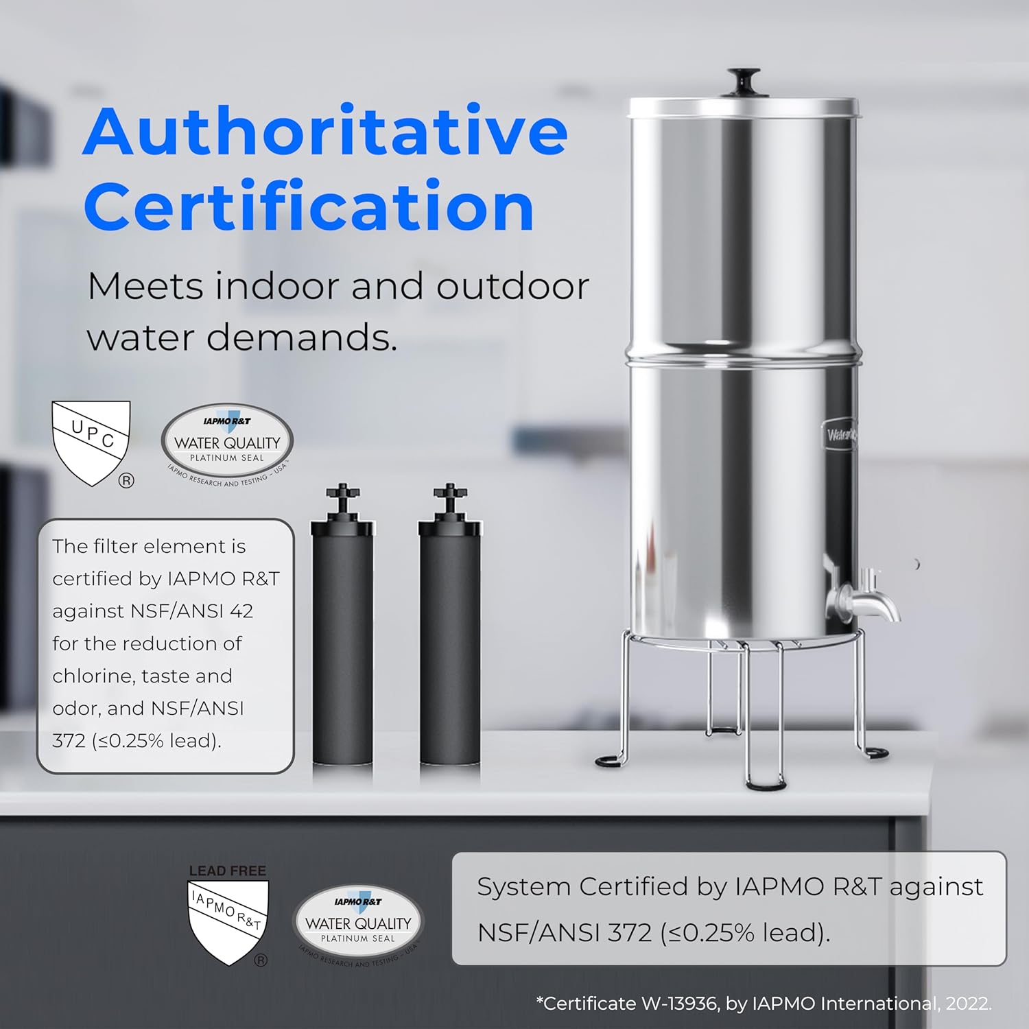 Waterdrop Gravity-fed Water Filter System, NSF/ANSI 42&372 Standard, Reduces Fluoride and up to 99%