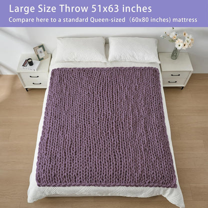 Bigacogo Chunky Knit Throw Blanket for Couch, 51x63 inches, 100% Hand Knitted with Thick Jumbo