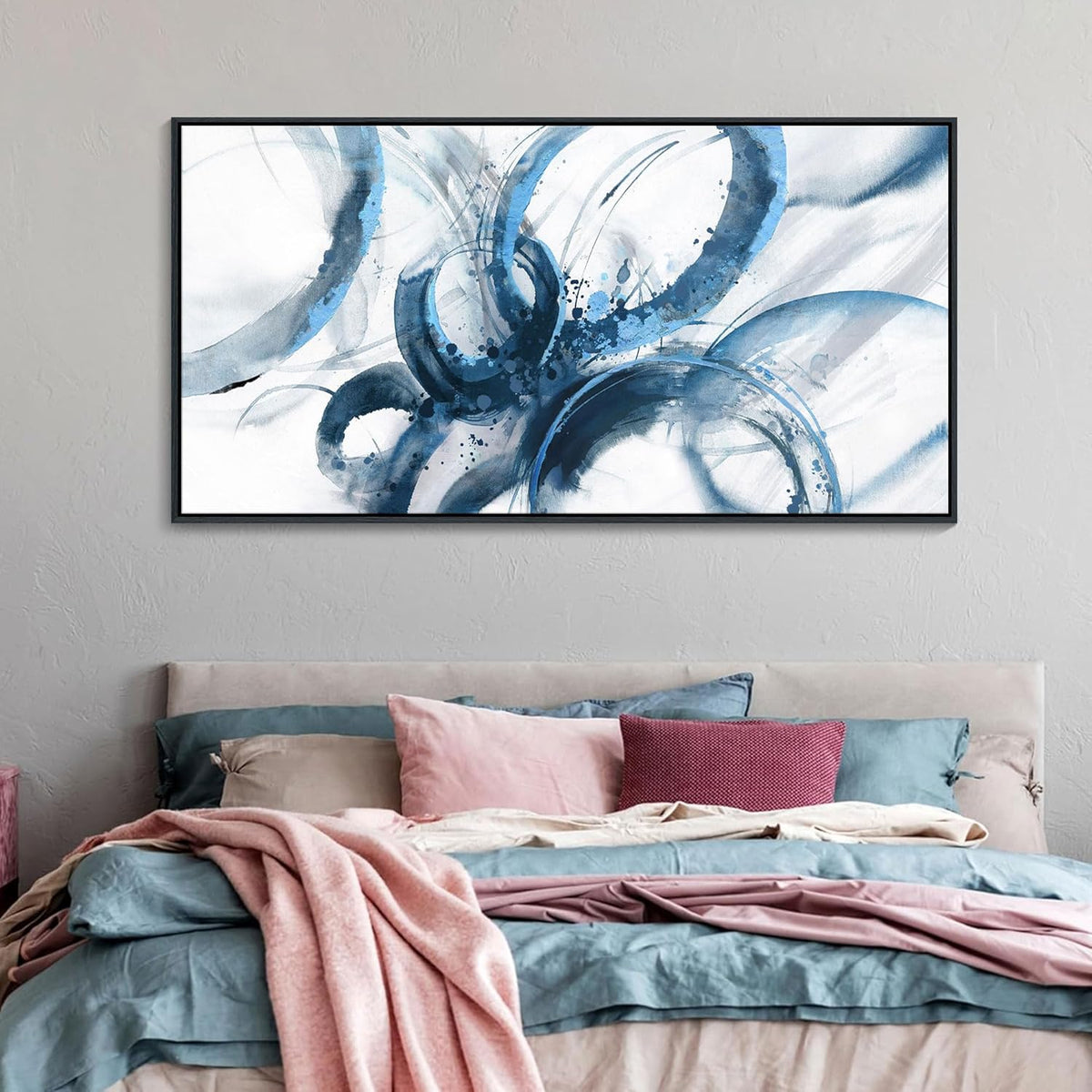 AJAZIKO Blue Canvas Wall Art Abstract Art Wall Decor Wall Art for Living Room Framed Artwork for