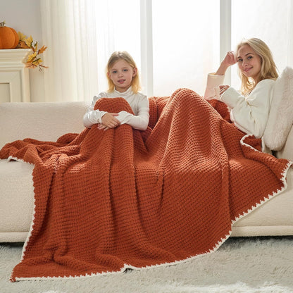 Snuggle Sac Orange Waffle Blanket for Couch Bed Sofa 60x80 inches, Reversible Soft Throw Microfiber