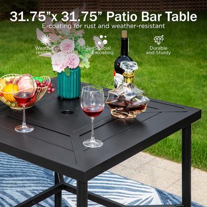 PHI VILLA Outdoor Swivel Bar Stools Set for 4, Metal Patio Bar Table and Chairs Set with Teal