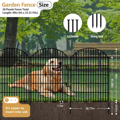 10 Panels Decorative Garden Fence with Lock, 40in (H) X 21.92ft (L) No Dig Dog Fences Outdoor for