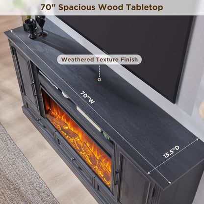 Fireplace TV Stand for 80 Inch TV, 35.7" Tall Farmhouse Entertainment Center W/36'' Electric