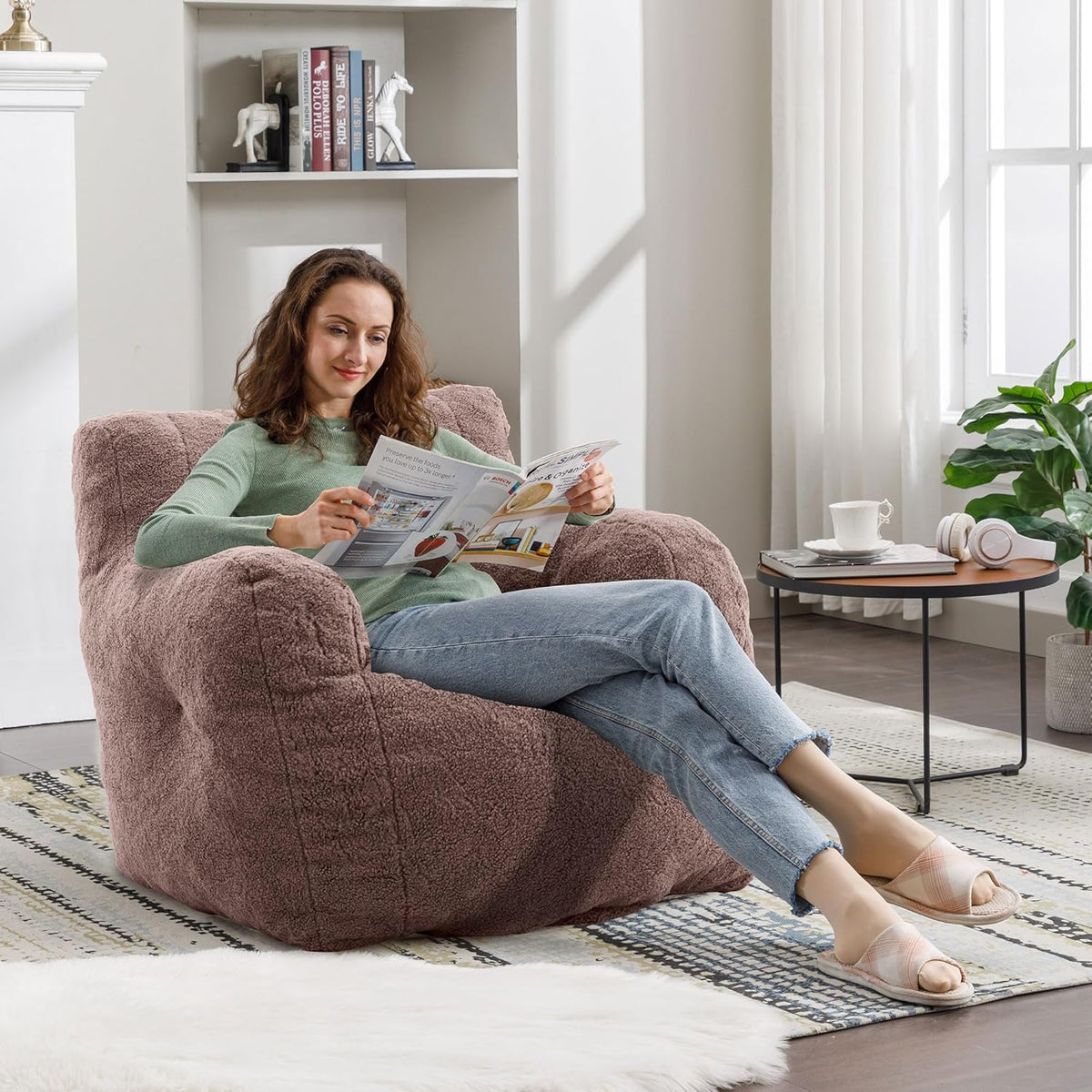 Recaceik Bean Bag Chairs, Tufted Soft Stuffed Bean Bag Chair with Filler, Fluffy Lazy Sofa Chair