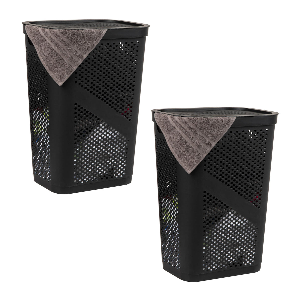 Mind Reader Slim Laundry Hamper with Lid, 60L Ventilated Clothes Baskets, Tapered Design for
