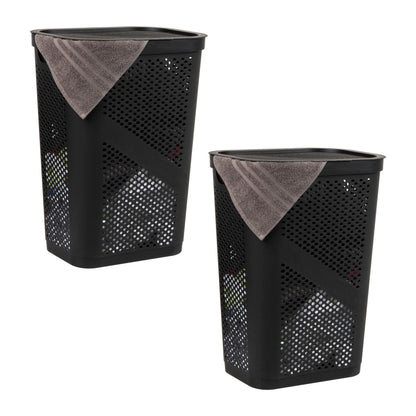 Mind Reader Slim Laundry Hamper with Lid, 60L Ventilated Clothes Baskets, Tapered Design for