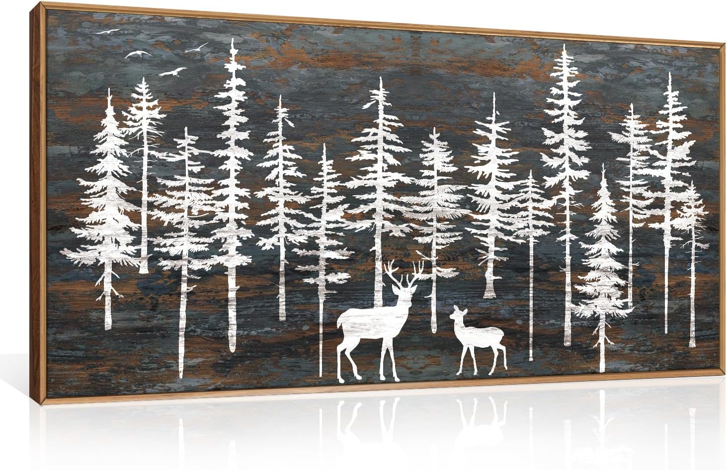 Modern White Forest Framed Canvas Wall Art Set, Minimalist Woodland Art Painting, Retro Tree