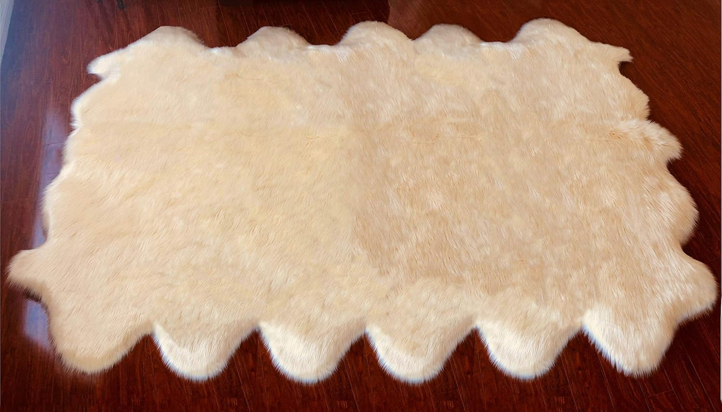LAMBZY Faux Sheepskin Hypoallergenic Free Shape Silky Shag Rug, Luxury Shaggy Plush Carpet for