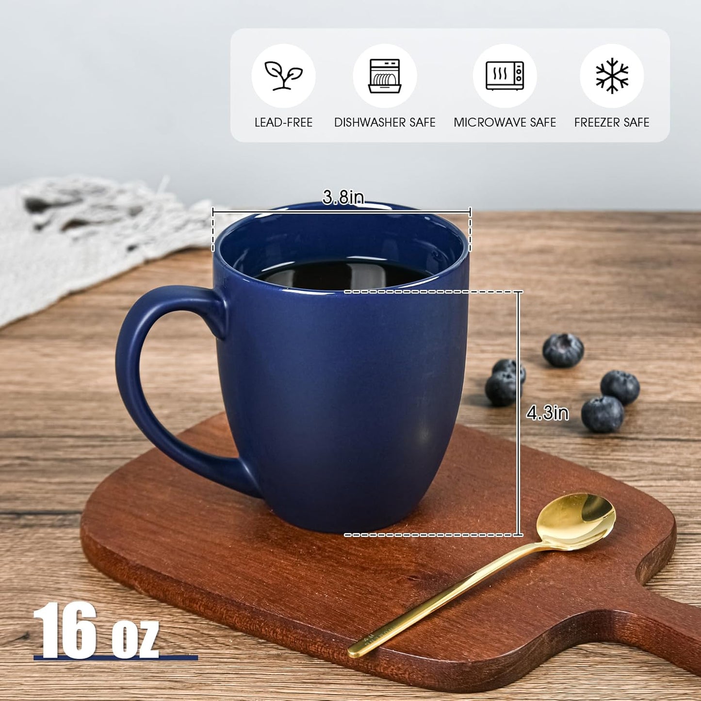 16oz Coffee Mugs Set of 6, Large Ceramic Modern Coffee Mugs With Handle For