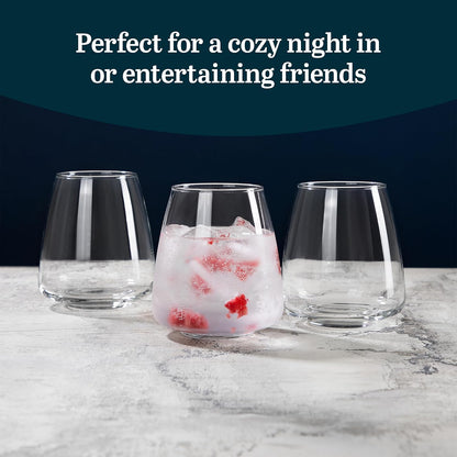 Libbey Stackable Stemless Wine Glasses Set of 6, Tapered Bulb Shaped All Purpose Wine Glass Set