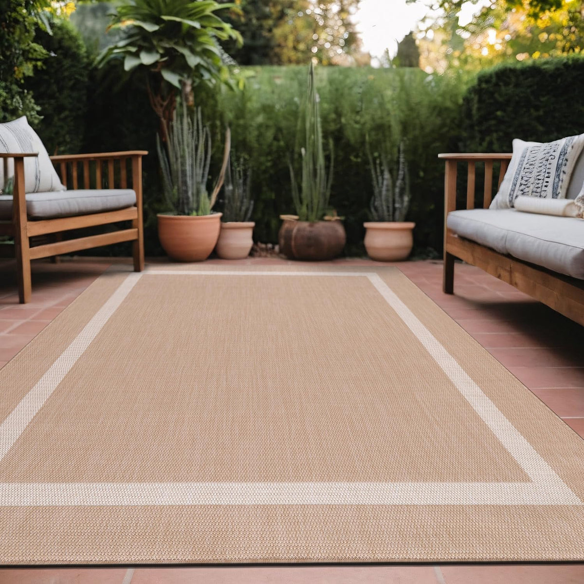 Bordered Outdoor Rug 6x9 Washable Outside Carpet for Indoor Patio Porch Waterproof Easy Cleaning