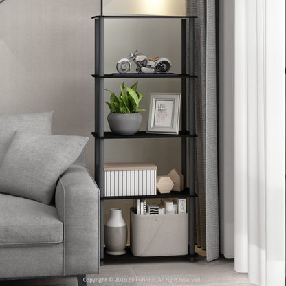 Furinno TURN-N-TUBE Storage Shelves, 5-Tier Book Shelf, Corner Shelf, Toolless Open Shelves, for