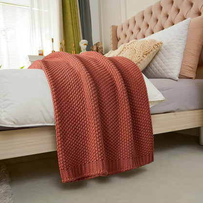 Longhui bedding Chunky Cable Knit Throw Blanket Lightweight Rust 100% Organic Cotton Blanket for