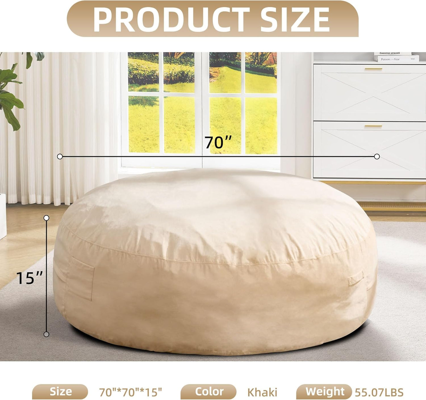 Hobestluk 6FT Bean Bag Chair Bean Bag Chairs for Adults Giant Bean Chairs with Velvet Cover, Memory