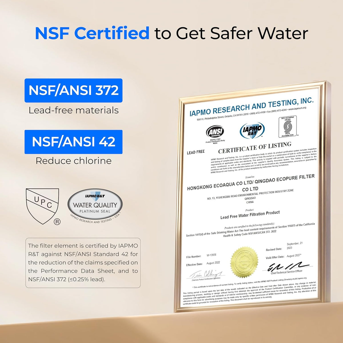 Waterdrop 2.25G Gravity Water Filter System, NSF/ANSI 42&371 Standard, Stainless Steel System with