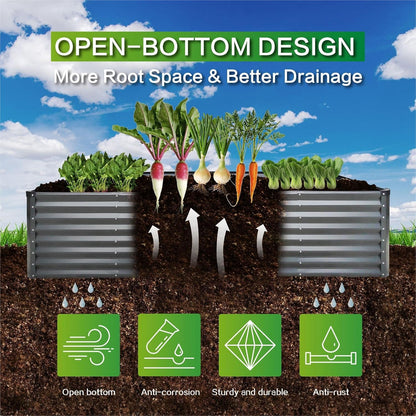 GARDMAX 8x4x2FT Galvanized Raised Garden Bed Kit, Metal Planter Boxes Outdoor with Easy Assembly
