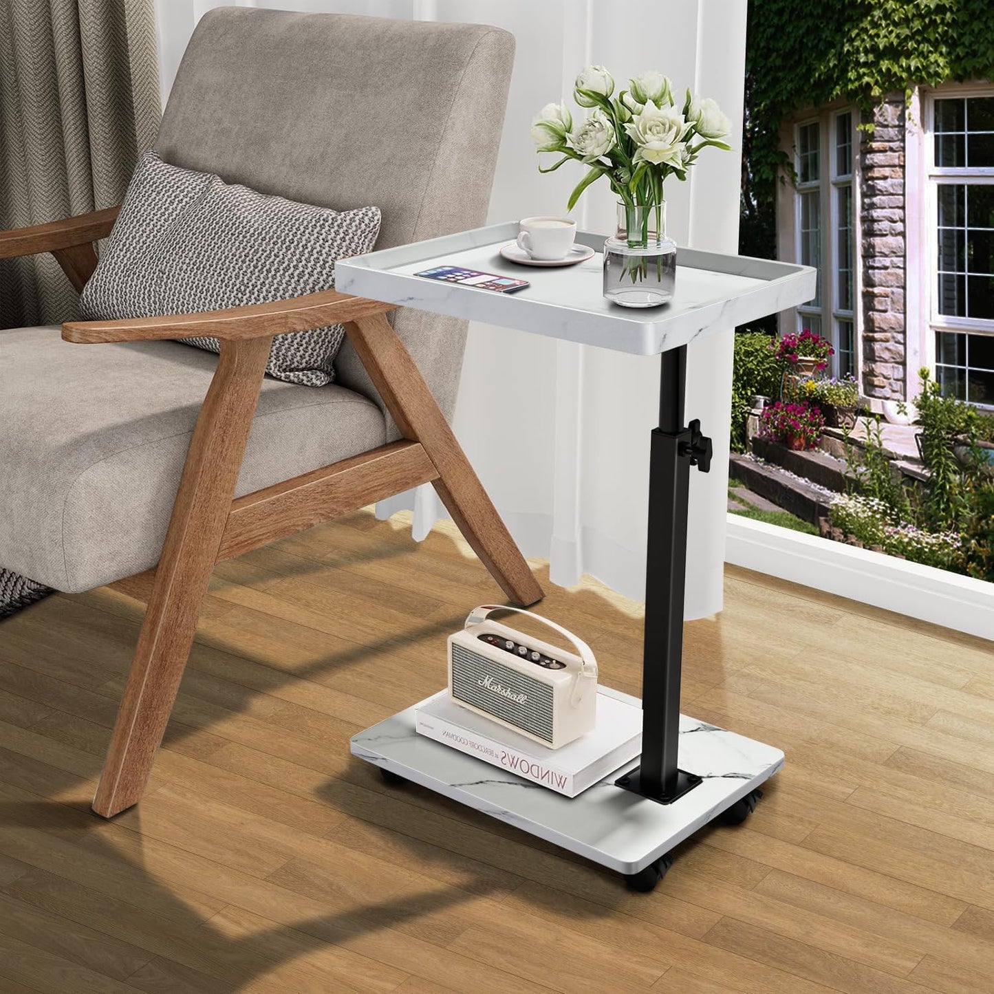 C Table End Table Adjustable Height, 360°Swivel TV Tray Table for Small Spaces, Couch Tables That
