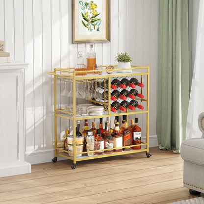 Lifewit Bar Cart for The Home, 3 Tier Drink Cart with Lockable Wheels, 12 Wine Rack and 3 Rows