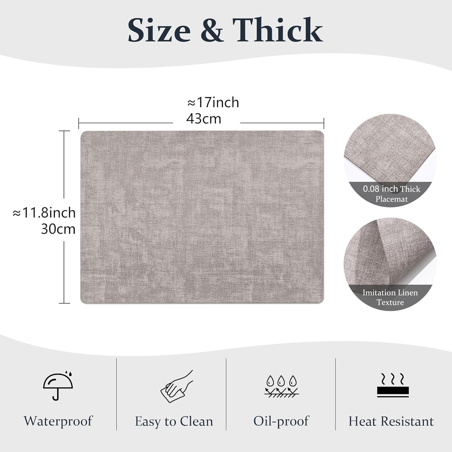 FROMHEART Faux Leather Placemats Set of 4–Waterproof,Heat/Oil Stain-Resistant PU Table