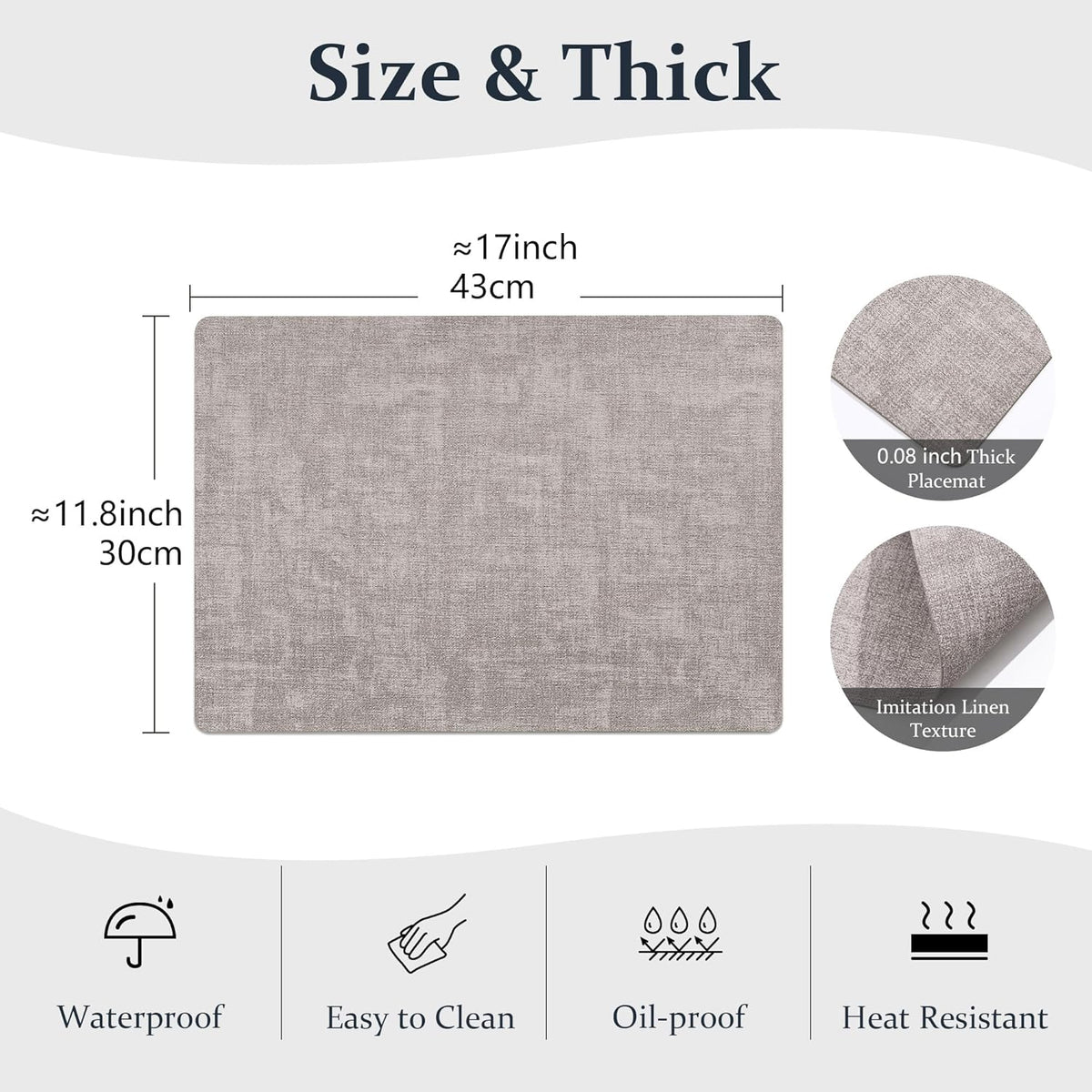 FROMHEART Faux Leather Placemats Set of 6–Waterproof,Heat/Oil Stain-Resistant PU Table