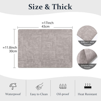 FROMHEART Faux Leather Placemats Set of 12–Waterproof,Heat/Oil Stain-Resistant PU Table