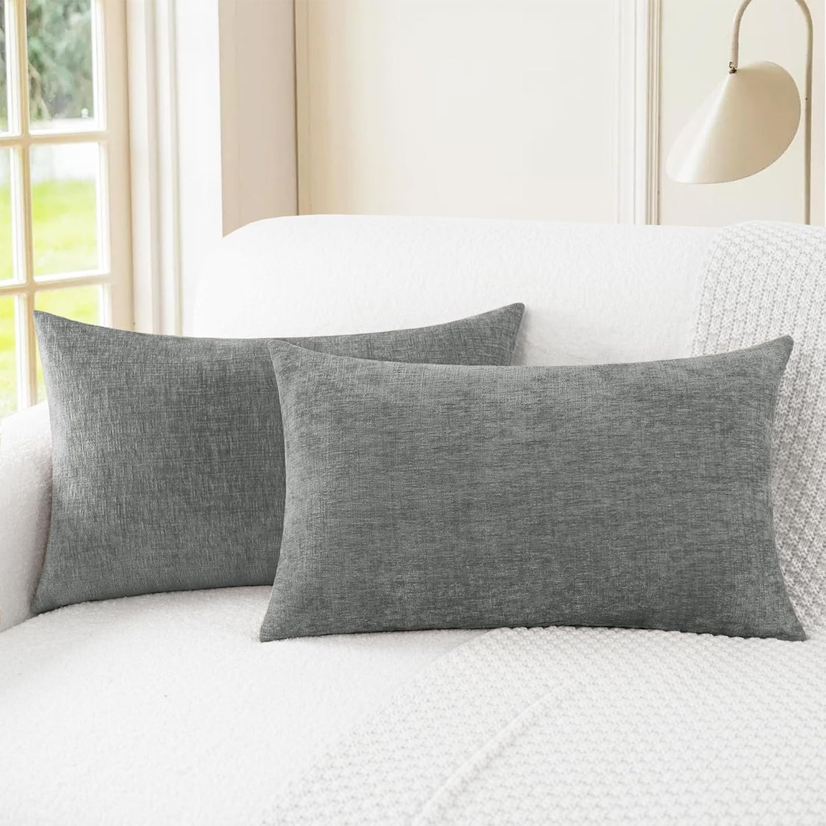 CaliTime Throw Pillow Covers Decorative 12 X 20 Inches Pack of 2 Cozy Chenille Cushion Cases for