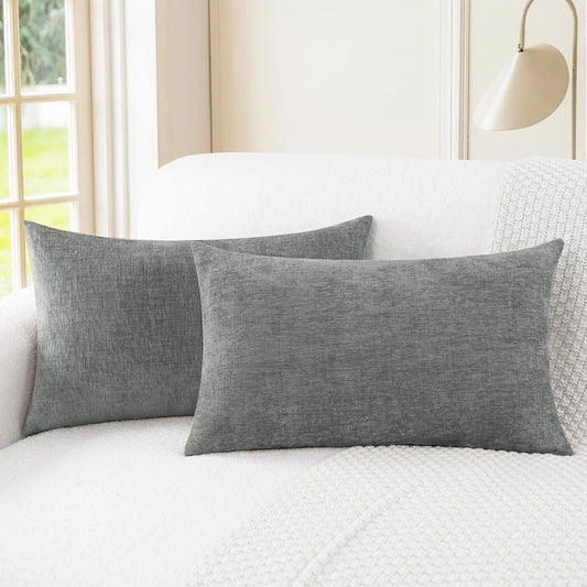 CaliTime Throw Pillow Covers Decorative 12 X 20 Inches Pack of 2 Cozy Chenille Cushion Cases for