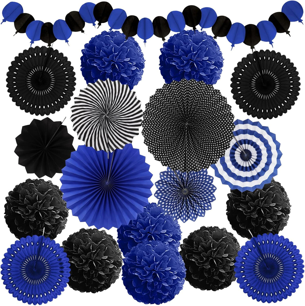 Party Decorations, Black Navy Blue Papar Fans Pompoms Garlands for Men Boy Fathers Day Graduation