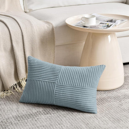 Fancy Homi Set of 2 Light Blue Lumbar Decorative Throw Pillow Covers 12x20 Inch for Living Room
