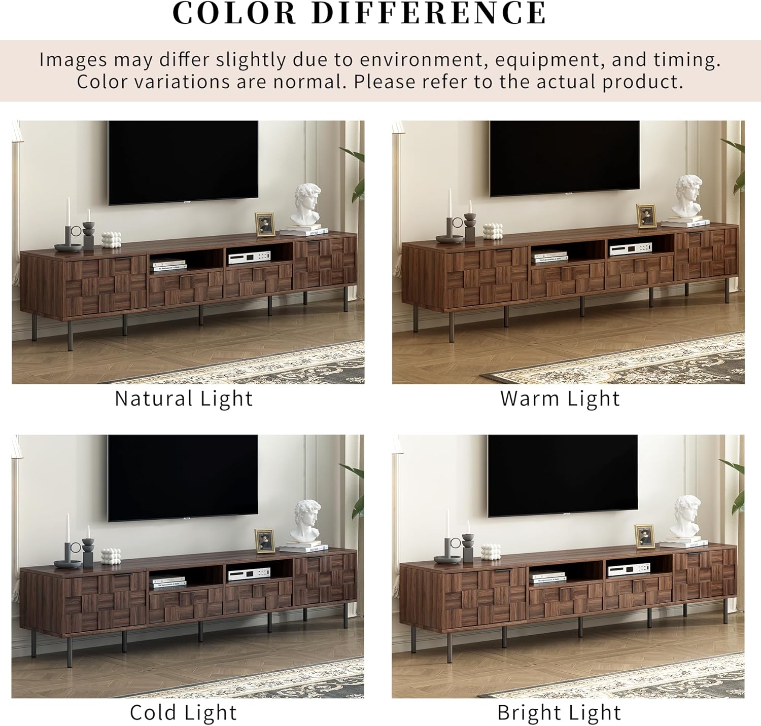 Modern TV Stand for TVs up to 85", Mid-Century Media Console with Checkered Cabinet Doors, Storage