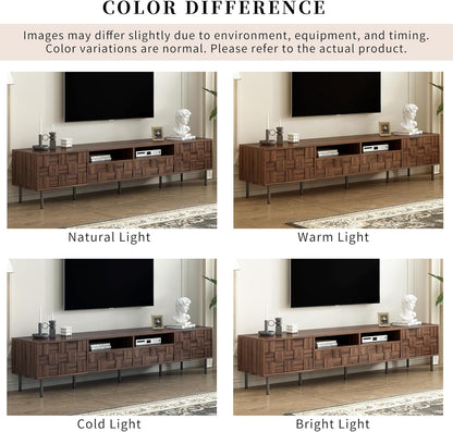 Modern TV Stand for TVs up to 85", Mid-Century Media Console with Checkered Cabinet Doors, Storage