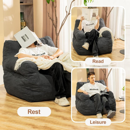 Giant Bean Bag Chair, Large Bean Bag Chair for Adults, Fluffy and Comfy Bean Bag Chair with Filler