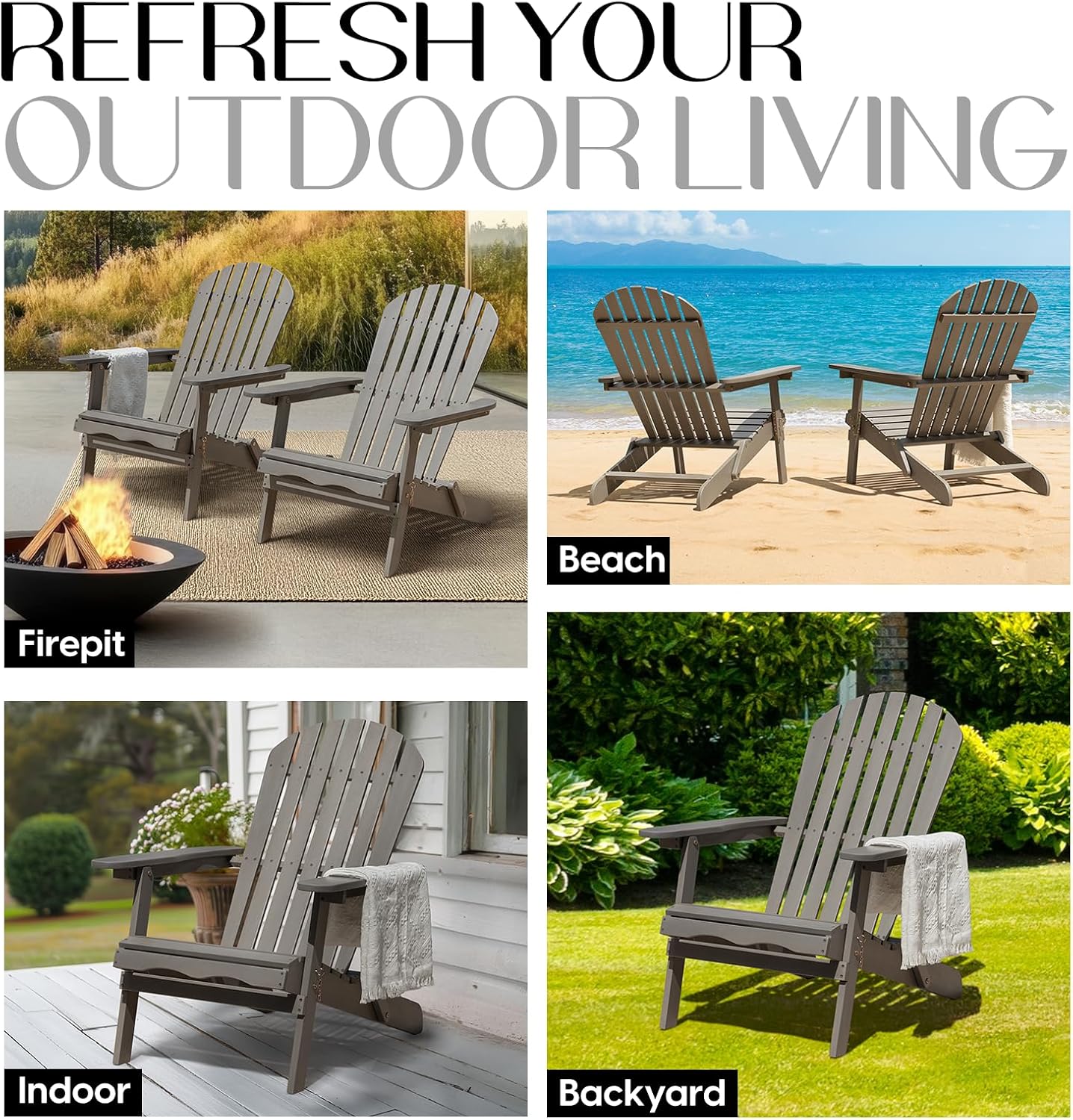 Idzo Outdoor Adirondack Chair Set of 2, Pre-Assembled Backrest, Patio Furniture Set, Outdoor